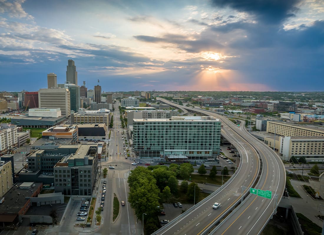 Omaha, NE - Downtown Omaha Looking Down Capitol Ave